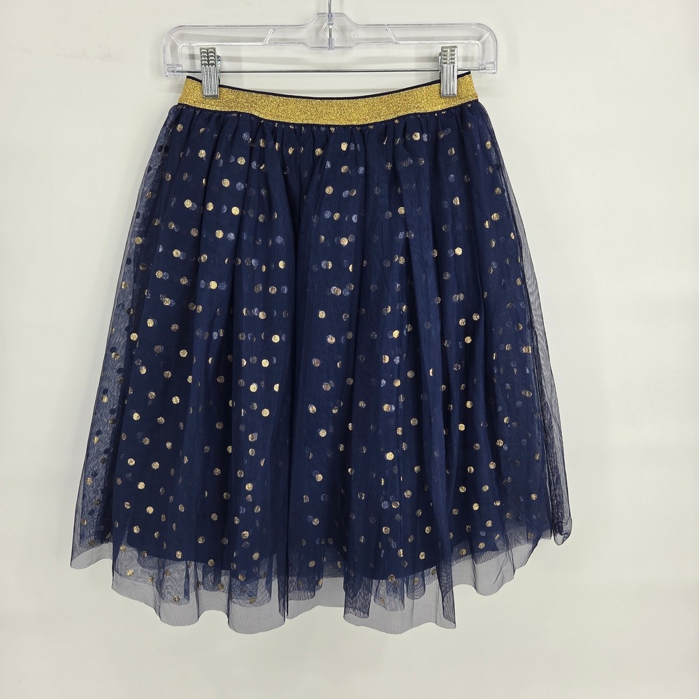 Mini Boden Tulle Skirt 11-12Y Navy Blue Gold Polka Dot Whimsical Party Sparkly